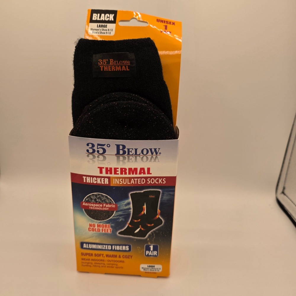 35 Below Thermal Thicker Insulated Socks Black Unisex Large Aerospace Technology